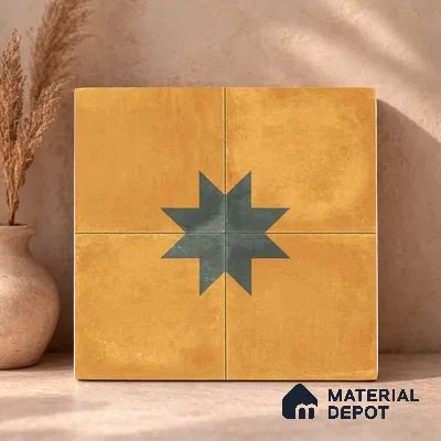 Moroccan Wall & Floor Center 3 Carpet Tile TL 11200 Mustard Star 1 ft x 1 ft Ceramic Matte Finish Tile - 10 mm | Suitable For Kitchen, Bathroom, Living Room