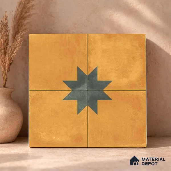 Moroccan Wall & Floor Center 3 Carpet Tile TL 11200 Mustard Star 1 ft x 1 ft Ceramic Matte Finish Tile - 10 mm | Suitable For Kitchen, Bathroom, Living Room