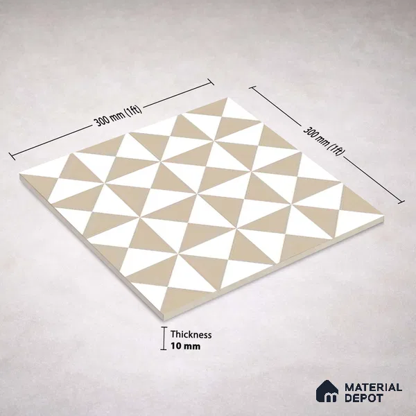 Moroccan Wall & Floor Tile TL 11117 Sand Prism 1 ft x 1 ft Ceramic Matte Finish Tile - 10 mm | Suitable For Kitchen, Bathroom, Balcony
