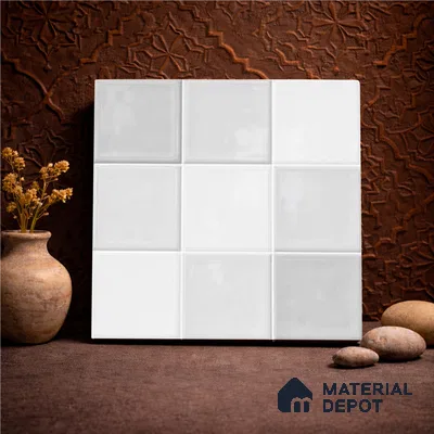 Faux Subway Wall Tile TL 11317 Cloudline White 1 ft x 1 ft Ceramic Glossy Finish Tile - 10 mm | Suitable For Bathroom, Dining Area, Kitchen Backsplash