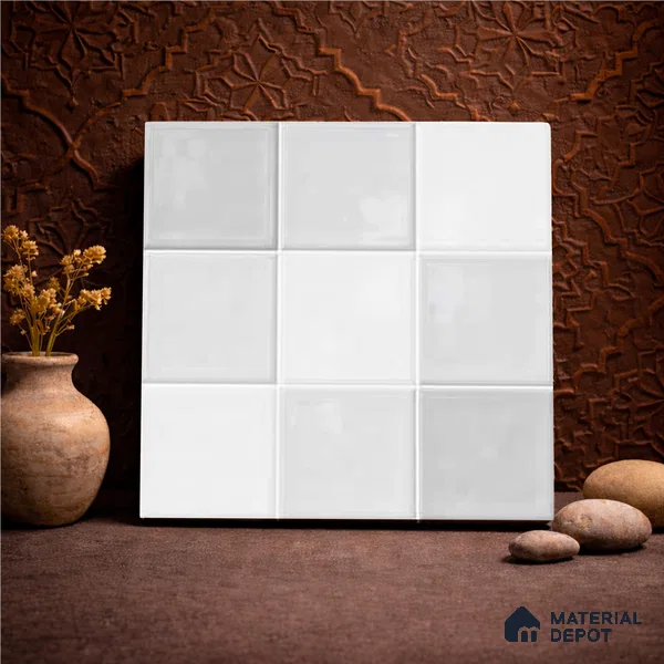 Faux Subway Wall Tile TL 11317 Cloudline White 1 ft x 1 ft Ceramic Glossy Finish Tile - 10 mm | Suitable For Bathroom, Dining Area, Kitchen Backsplash