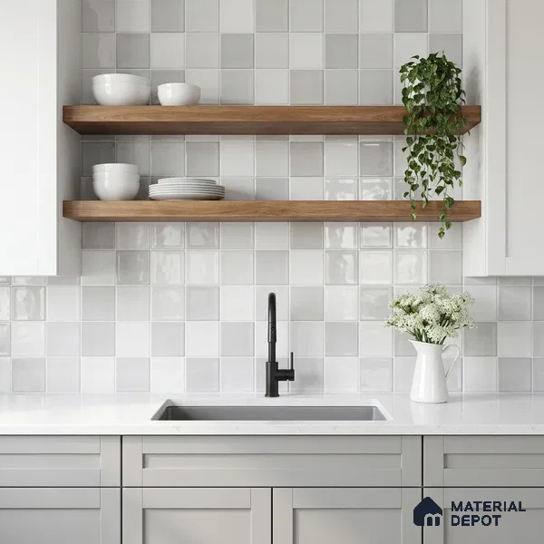 Faux Subway Wall Tile TL 11317 Cloudline White 1 ft x 1 ft Ceramic Glossy Finish Tile - 10 mm | Suitable For Bathroom, Dining Area, Kitchen Backsplash