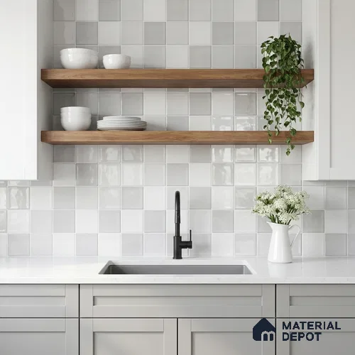 Faux Subway Wall Tile TL 11317 Cloudline White 1 ft x 1 ft Ceramic Glossy Finish Tile - 10 mm | Suitable For Bathroom, Balcony & Kitchen Backsplash