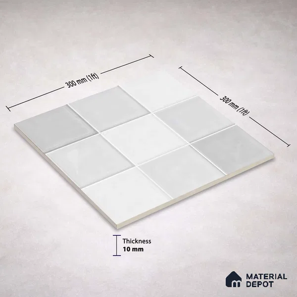 Faux Subway Wall Tile TL 11317 Cloudline White 1 ft x 1 ft Ceramic Glossy Finish Tile - 10 mm | Suitable For Bathroom, Dining Area, Kitchen Backsplash