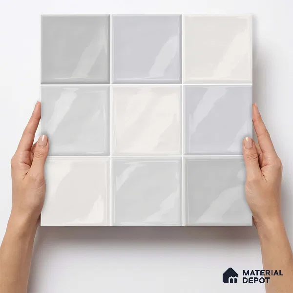 Faux Subway Wall Tile TL 11317 Cloudline White 1 ft x 1 ft Ceramic Glossy Finish Tile - 10 mm | Suitable For Bathroom, Dining Area, Kitchen Backsplash
