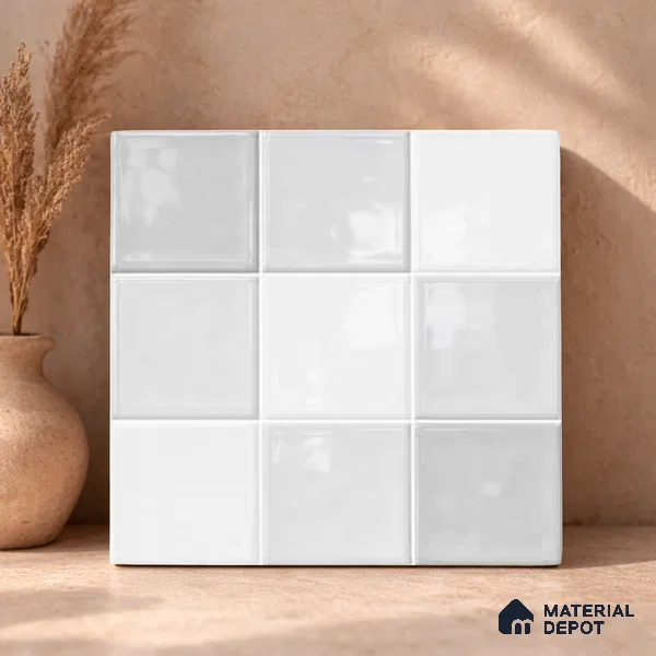 Faux Subway Wall Tile TL 11317 Cloudline White 1 ft x 1 ft Ceramic Glossy Finish Tile - 10 mm | Suitable For Bathroom, Dining Area, Kitchen Backsplash