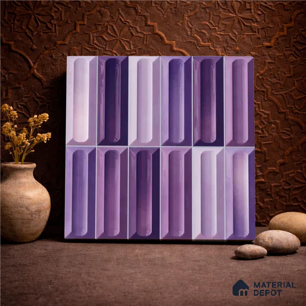 Faux Subway Wall Tile TL 11297 Violet Prism 1 ft x 1 ft Ceramic Glossy Finish Tile - 10 mm | Suitable For Bathroom, Balcony & Kitchen Backsplash (Sample)