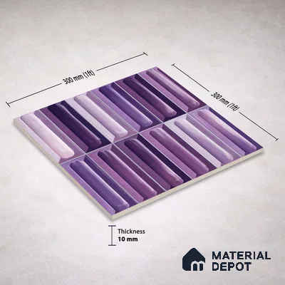 Faux Subway Wall Tile TL 11297 Violet Prism 1 ft x 1 ft Ceramic Glossy Finish Tile - 10 mm | Suitable For Bathroom, Balcony & Kitchen Backsplash (Sample)