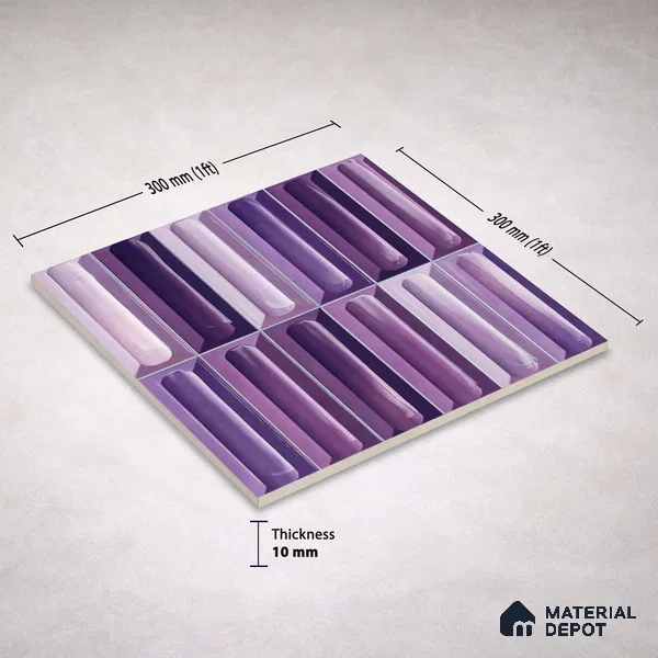 Faux Subway Wall Tile TL 11297 Violet Prism 1 ft x 1 ft Ceramic Glossy Finish Tile - 10 mm | Suitable For Bathroom, Balcony & Kitchen Backsplash (Sample)