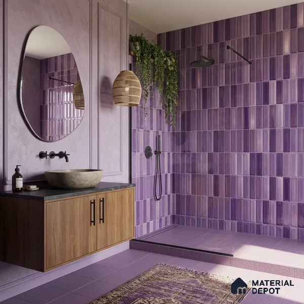 Faux Subway Wall Tile TL 11297 Violet Prism 1 ft x 1 ft Ceramic Glossy Finish Tile - 10 mm | Suitable For Bathroom, Balcony & Kitchen Backsplash (Sample)