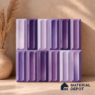 Faux Subway Wall Tile TL 11297 Violet Prism 1 ft x 1 ft Ceramic Glossy Finish Tile - 10 mm | Suitable For Bathroom, Balcony & Kitchen Backsplash (Sample)