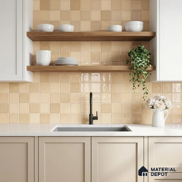 Faux Subway Wall Tile TL 11315 Honey Sand 1 ft x 1 ft Ceramic Glossy Finish Tile - 10 mm | Suitable For Bathroom, Dining Area, Kitchen Backsplash