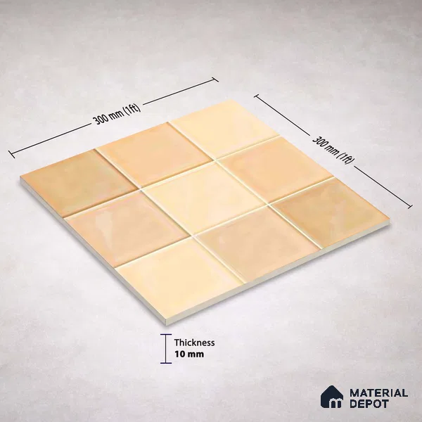 Faux Subway Wall Tile TL 11315 Honey Sand 1 ft x 1 ft Ceramic Glossy Finish Tile - 10 mm | Suitable For Bathroom, Dining Area, Kitchen Backsplash