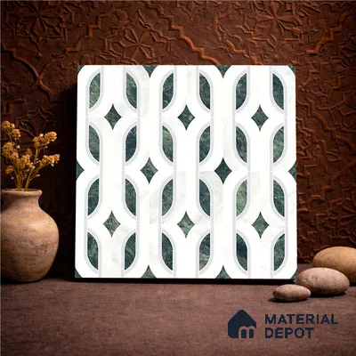 Moroccan Carving Wall & Floor Tile TL 11671 Verdant Lattice 1 ft x 1 ft Ceramic Carving Matte Finish Tile - 10 mm | Suitable For Bathroom, Dining Area, Kitchen