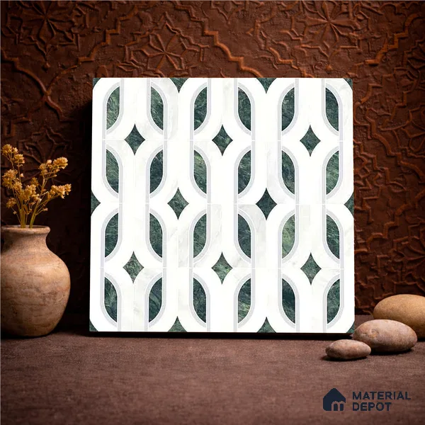 Moroccan Carving Wall & Floor Tile TL 11671 Verdant Lattice 1 ft x 1 ft Ceramic Carving Matte Finish Tile - 10 mm | Suitable For Bathroom, Dining Area, Kitchen