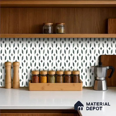 Moroccan Carving Wall & Floor Tile TL 11671 Verdant Lattice 1 ft x 1 ft Ceramic Carving Matte Finish Tile - 10 mm | Suitable For Bathroom, Dining Area, Kitchen