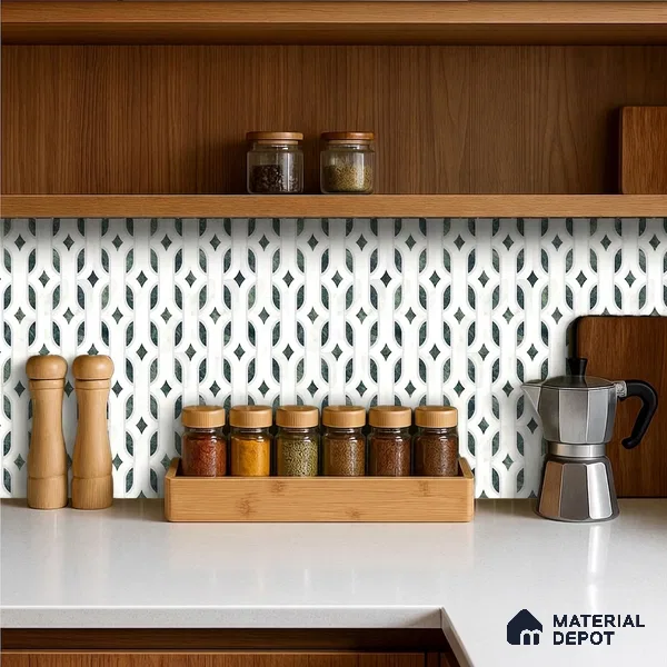 Moroccan Carving Wall & Floor Tile TL 11671 Verdant Lattice 1 ft x 1 ft Ceramic Carving Matte Finish Tile - 10 mm | Suitable For Bathroom, Dining Area, Kitchen