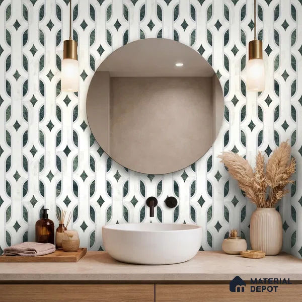 Moroccan Carving Wall & Floor Tile TL 11671 Verdant Lattice 1 ft x 1 ft Ceramic Carving Matte Finish Tile - 10 mm | Suitable For Bathroom, Dining Area, Kitchen