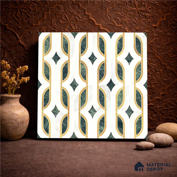 Moroccan Carving Wall & Floor Tile TL 11671 B Verdant Deco 1 ft x 1 ft Ceramic Carving Matte Finish Tile - 10 mm | Suitable For Bathroom, Dining Area, Kitchen