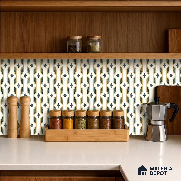 Moroccan Carving Wall & Floor Tile TL 11671 B Verdant Deco 1 ft x 1 ft Ceramic Carving Matte Finish Tile - 10 mm | Suitable For Bathroom, Dining Area, Kitchen