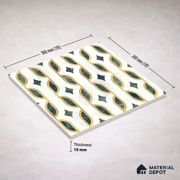 Moroccan Carving Wall & Floor Tile TL 11671 B Verdant Deco 1 ft x 1 ft Ceramic Carving Matte Finish Tile - 10 mm | Suitable For Bathroom, Dining Area, Kitchen