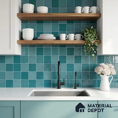 Faux Subway Wall Tile TL 11318 Azure Tides 1 ft x 1 ft Ceramic Glossy Finish Tile - 10 mm | Suitable For Bathroom, Dining Area, Kitchen Backsplash