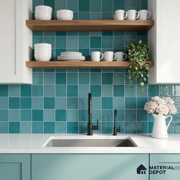 Faux Subway Wall Tile TL 11318 Azure Tides 1 ft x 1 ft Ceramic Glossy Finish Tile - 10 mm | Suitable For Bathroom, Dining Area, Kitchen Backsplash