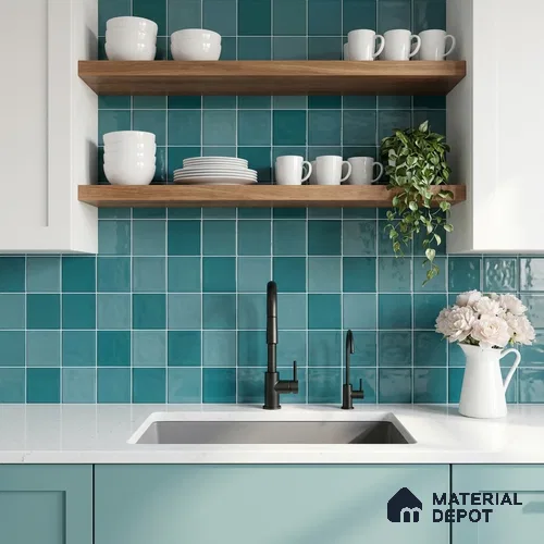Faux Subway Wall Tile TL 11318 Azure Tides 1 ft x 1 ft Ceramic Glossy Finish Tile - 10 mm | Suitable For Bathroom, Balcony & Kitchen Backsplash