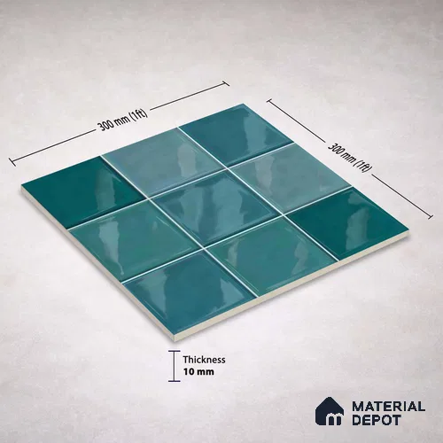 Faux Subway Wall Tile TL 11318 Azure Tides 1 ft x 1 ft Ceramic Glossy Finish Tile - 10 mm | Suitable For Bathroom, Balcony & Kitchen Backsplash