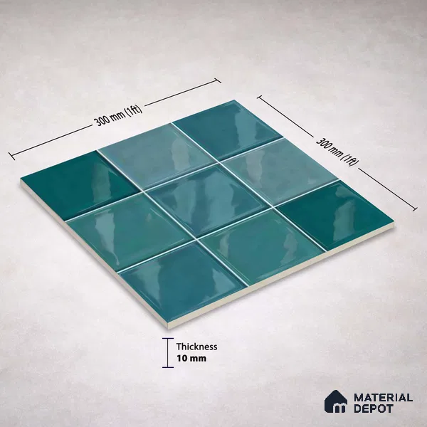 Faux Subway Wall Tile TL 11318 Azure Tides 1 ft x 1 ft Ceramic Glossy Finish Tile - 10 mm | Suitable For Bathroom, Dining Area, Kitchen Backsplash