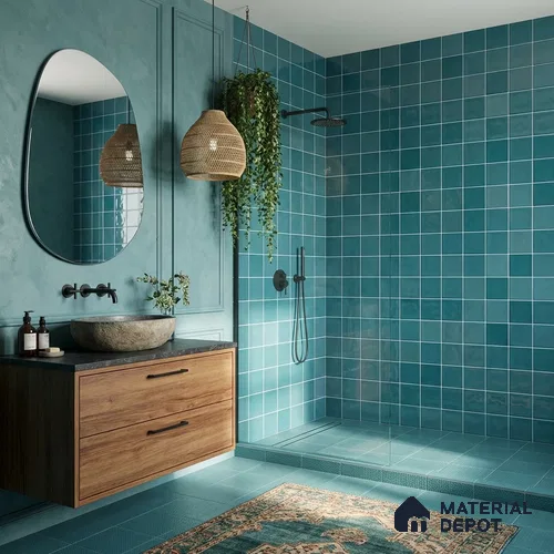 Faux Subway Wall Tile TL 11318 Azure Tides 1 ft x 1 ft Ceramic Glossy Finish Tile - 10 mm | Suitable For Bathroom, Dining Area, Kitchen Backsplash