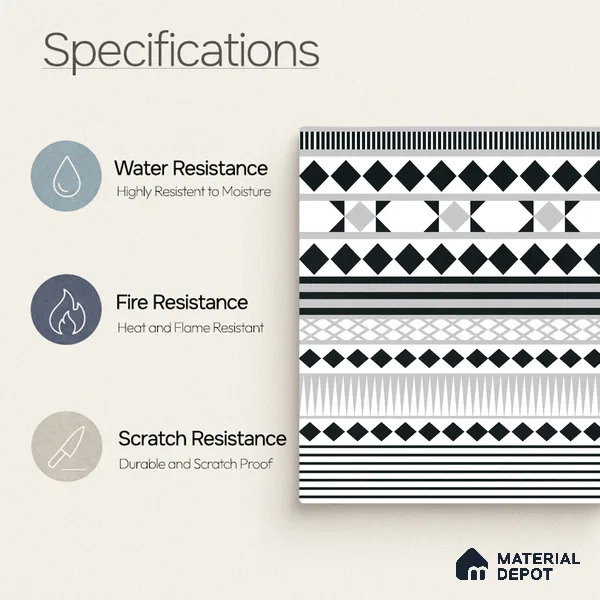 Moroccan Wall & Floor Carpet Border Tile TL 11143 Monochrome Rhythm 1 ft x 1 ft Ceramic Matte Finish Tile - 10 mm | Suitable For Living Room, Kitchen, Dining Area (Sample)