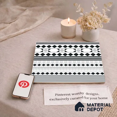 Moroccan Wall & Floor Carpet Border Tile TL 11143 Monochrome Rhythm 1 ft x 1 ft Ceramic Matte Finish Tile - 10 mm | Suitable For Living Room, Kitchen, Dining Area (Sample)