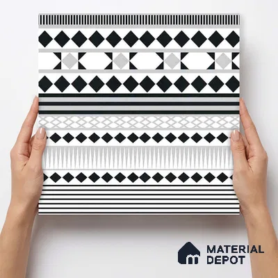 Moroccan Wall & Floor Carpet Border Tile TL 11143 Monochrome Rhythm 1 ft x 1 ft Ceramic Matte Finish Tile - 10 mm | Suitable For Living Room, Kitchen, Dining Area (Sample)