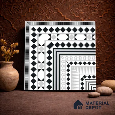 Moroccan Wall & Floor Carpet Corner Tile TL 11144 Monochrome Paragon 1 ft x 1 ft Ceramic Matte Finish Tile - 10 mm | Suitable For Living Room, Kitchen, Dining Area (Sample)