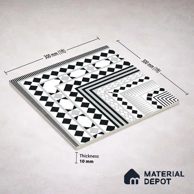 Moroccan Wall & Floor Carpet Corner Tile TL 11144 Monochrome Paragon 1 ft x 1 ft Ceramic Matte Finish Tile - 10 mm | Suitable For Living Room, Kitchen, Dining Area (Sample)