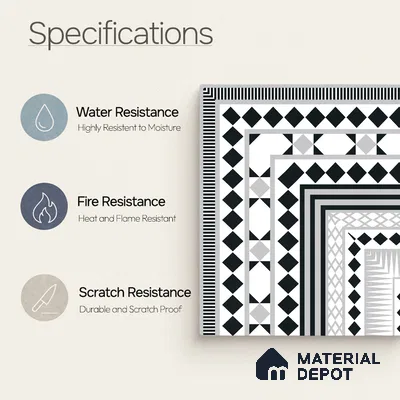 Moroccan Wall & Floor Carpet Corner Tile TL 11144 Monochrome Paragon 1 ft x 1 ft Ceramic Matte Finish Tile - 10 mm | Suitable For Living Room, Kitchen, Dining Area (Sample)