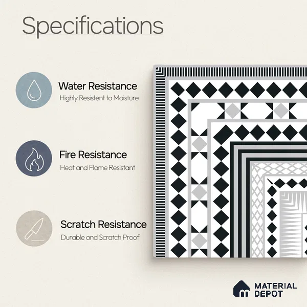 Moroccan Wall & Floor Carpet Corner Tile TL 11144 Monochrome Paragon 1 ft x 1 ft Ceramic Matte Finish Tile - 10 mm | Suitable For Living Room, Kitchen, Dining Area (Sample)