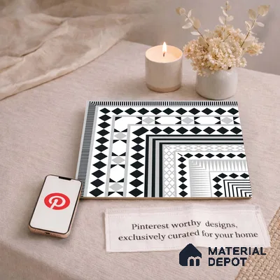 Moroccan Wall & Floor Carpet Corner Tile TL 11144 Monochrome Paragon 1 ft x 1 ft Ceramic Matte Finish Tile - 10 mm | Suitable For Living Room, Kitchen, Dining Area (Sample)