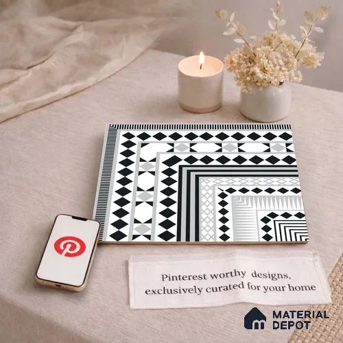 Moroccan Wall & Floor Carpet Corner Tile TL 11144 Monochrome Paragon 1 ft x 1 ft Ceramic Matte Finish Tile - 10 mm | Suitable For Living Room, Kitchen, Dining Area
