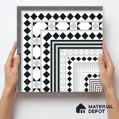 Moroccan Wall & Floor Carpet Corner Tile TL 11144 Monochrome Paragon 1 ft x 1 ft Ceramic Matte Finish Tile - 10 mm | Suitable For Living Room, Kitchen, Dining Area (Sample)