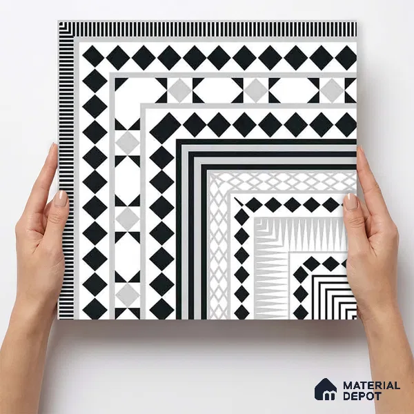 Moroccan Wall & Floor Carpet Corner Tile TL 11144 Monochrome Paragon 1 ft x 1 ft Ceramic Matte Finish Tile - 10 mm | Suitable For Living Room, Kitchen, Dining Area (Sample)