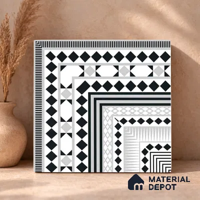 Moroccan Wall & Floor Carpet Corner Tile TL 11144 Monochrome Paragon 1 ft x 1 ft Ceramic Matte Finish Tile - 10 mm | Suitable For Living Room, Kitchen, Dining Area (Sample)