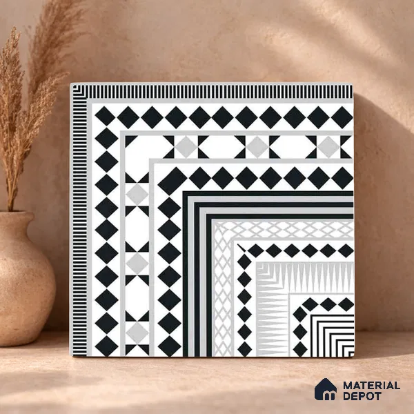 Moroccan Wall & Floor Carpet Corner Tile TL 11144 Monochrome Paragon 1 ft x 1 ft Ceramic Matte Finish Tile - 10 mm | Suitable For Living Room, Kitchen, Dining Area (Sample)