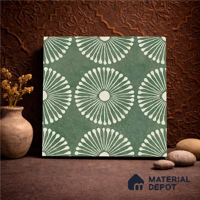Moroccan Wall & Floor Highlighter 1 Tile TL 11188 Verdant Bloom 1 ft x 1 ft Ceramic Matte Finish Tile - 10 mm | Suitable For Kitchen, Bathroom, Balcony