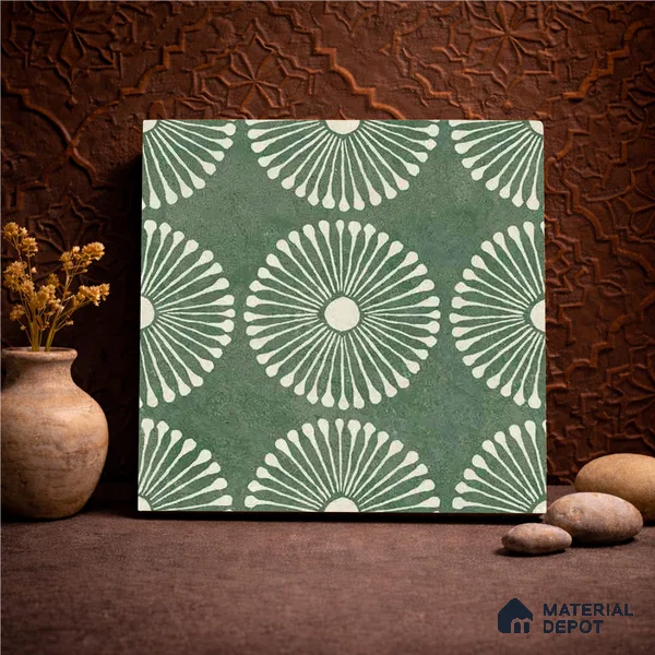 Moroccan Wall & Floor Highlighter 1 Tile TL 11188 Verdant Bloom 1 ft x 1 ft Ceramic Matte Finish Tile - 10 mm | Suitable For Kitchen, Bathroom, Balcony