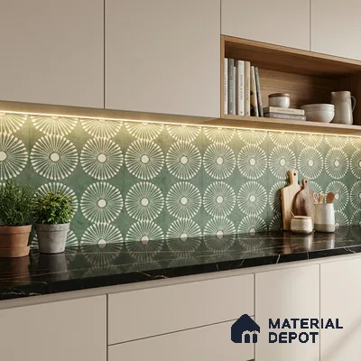Moroccan Wall & Floor Highlighter 1 Tile TL 11188 Verdant Bloom 1 ft x 1 ft Ceramic Matte Finish Tile - 10 mm | Suitable For Kitchen, Bathroom, Balcony