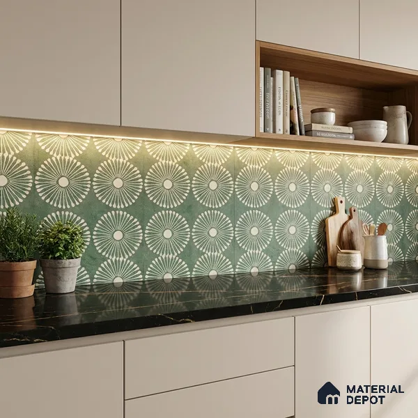 Moroccan Wall & Floor Highlighter 1 Tile TL 11188 Verdant Bloom 1 ft x 1 ft Ceramic Matte Finish Tile - 10 mm | Suitable For Kitchen, Bathroom, Balcony