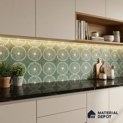 Moroccan Wall & Floor Highlighter 1 Tile TL 11188 Verdant Bloom 1 ft x 1 ft Ceramic Matte Finish Tile - 10 mm | Suitable For Kitchen, Bathroom, Balcony
