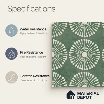 Moroccan Wall & Floor Highlighter 1 Tile TL 11188 Verdant Bloom 1 ft x 1 ft Ceramic Matte Finish Tile - 10 mm | Suitable For Kitchen, Bathroom, Balcony